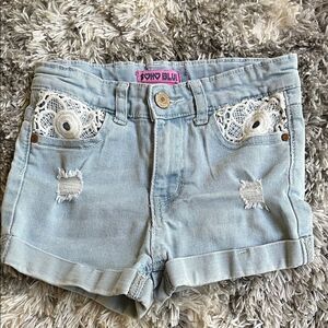 Light Blue Denim Shorts with Lace Details